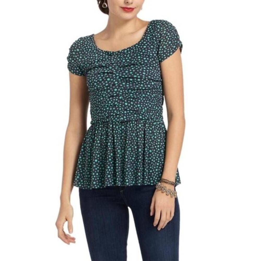 Postmark Womens Top‎ Size Small Anthropologie Polka Dot Green Gray Grey Peplum